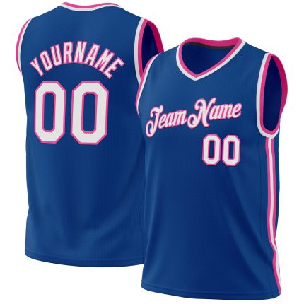 Personalized Custom Basketball Jersey Blue White Pink Retro Design Personalized Blue White-Pink Throwback Basketball Jersey