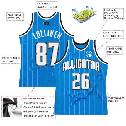 Custom Name Number Basketball Jersey - Personalized Blue White Pinstripe Black Authentic Team Jersey Personalized Blue White