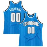 Custom Name Number Basketball Jersey - Personalized Blue White Pinstripe Black Authentic Team Jersey Personalized Blue White