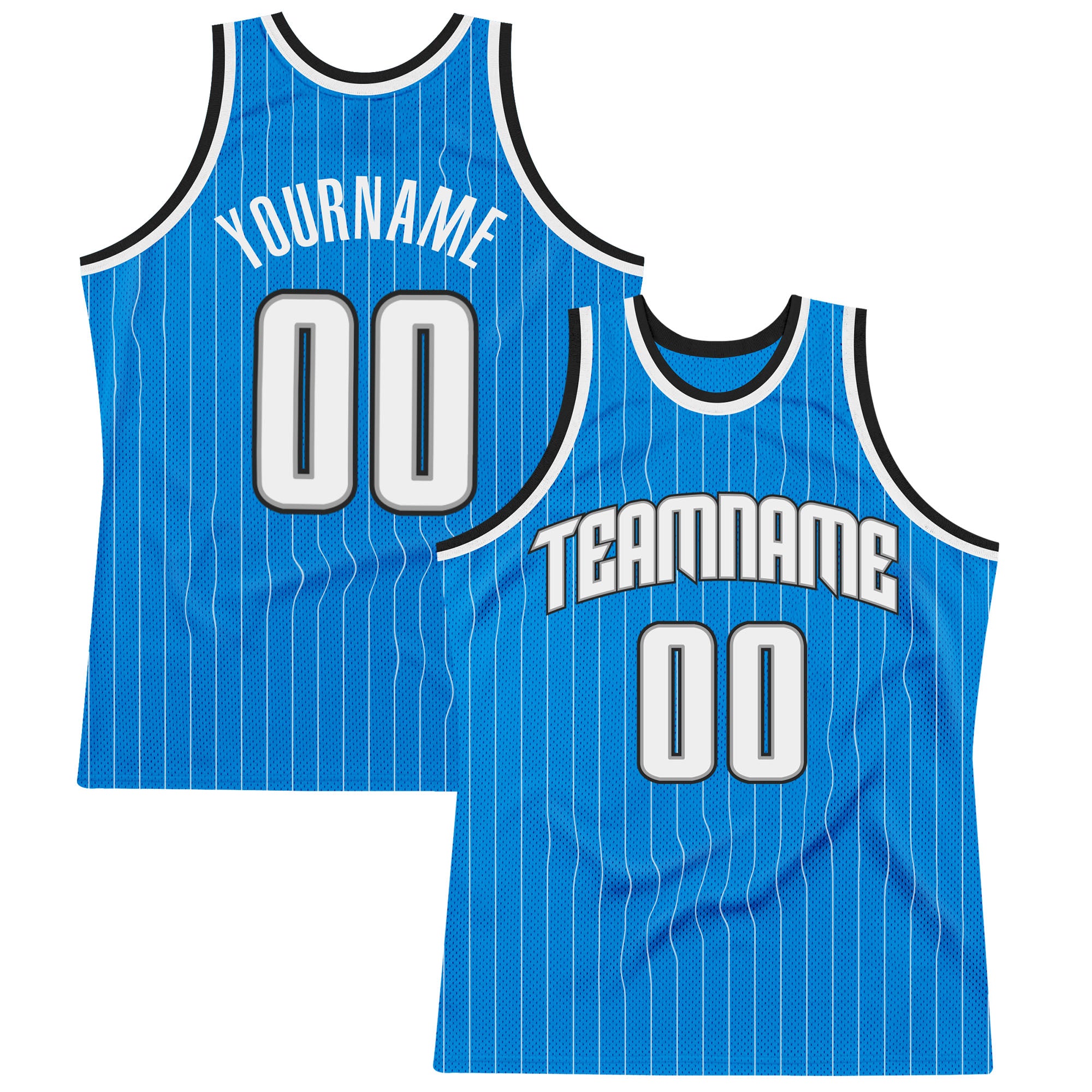 Personalized Blue White Pinstripe Basketball Jersey for Men - Black & White Personalized Blue White Pinstripe White-Black