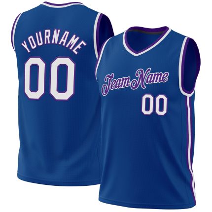 Personalized Blue and Purple Throwback Basketball Jersey for Men and Women Personalized Blue White-Purple Throwback Basketball