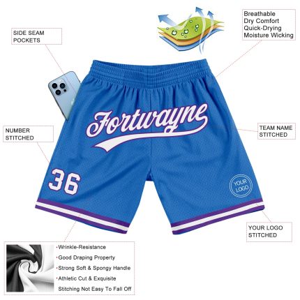 Custom Blue Purple Basketball Shorts - Throwback Style Personalized Blue White-Purple Throwback Basketball Shorts