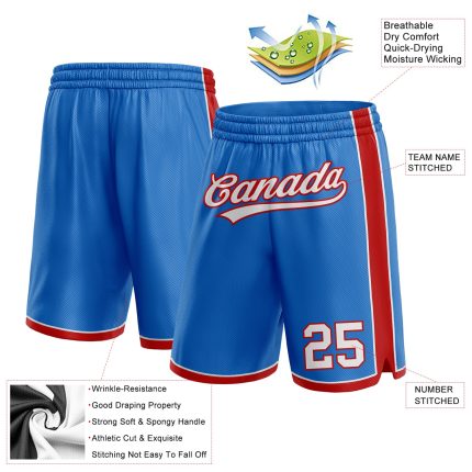 Custom Name and Number Basketball Shorts - Authentic Blue White Red Team Design Personalized Blue White-Red Authentic Basketball