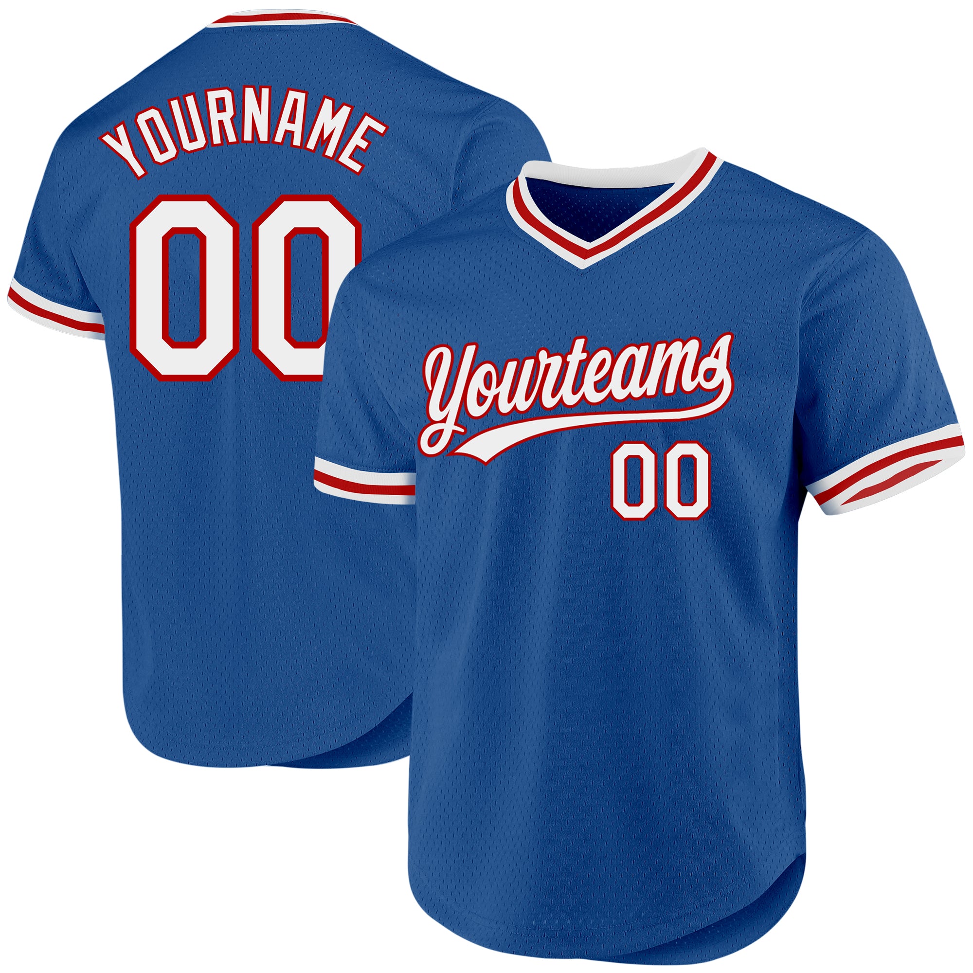 Custom Name and Number Personalized Authentic Throwback Baseball Jersey - Blue White Red Team Jersey Personalized Blue White-Red