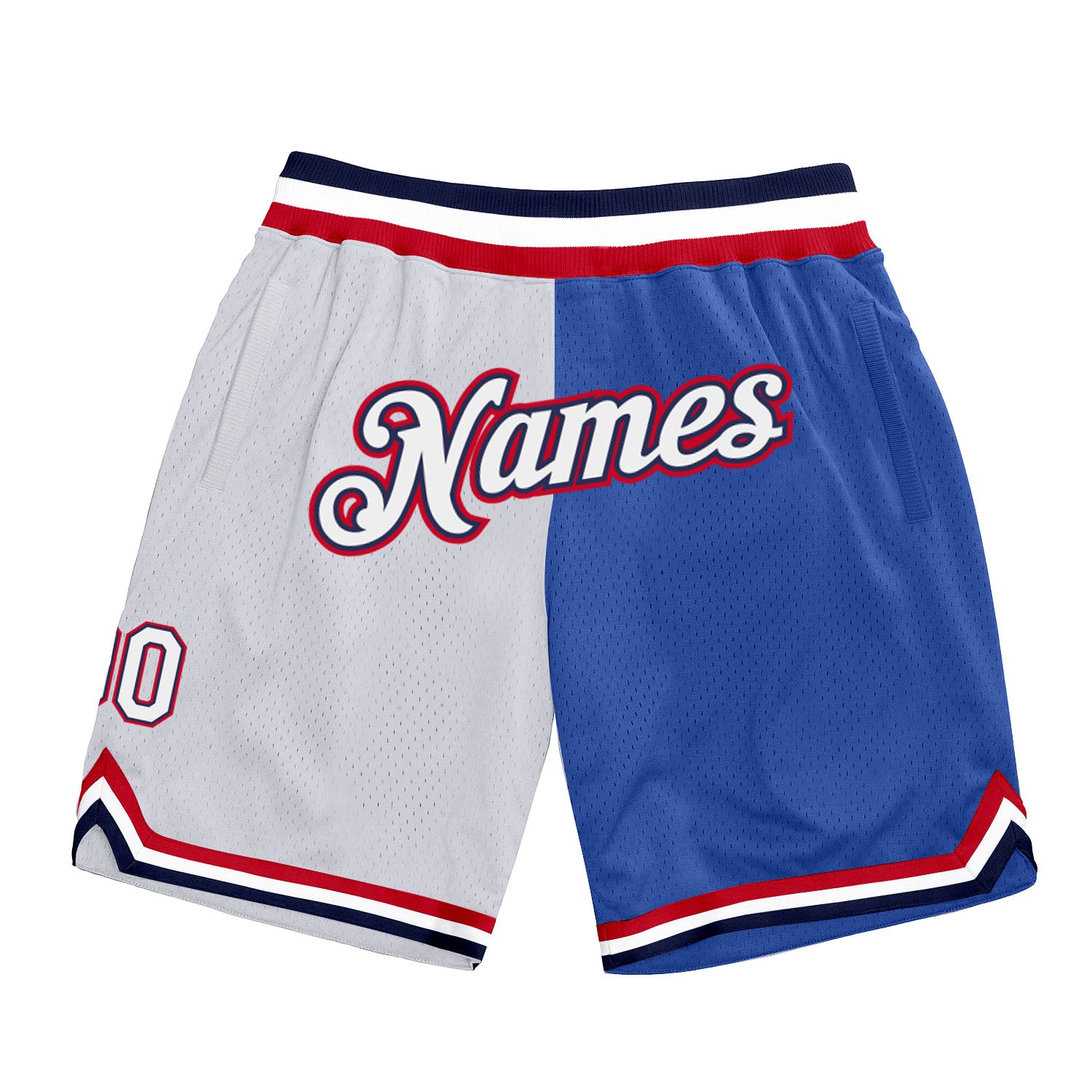 Custom Name Number Blue Red White Basketball Shorts Authentic Fashion Throwback Split Team Personalized Blue White-Red Authentic