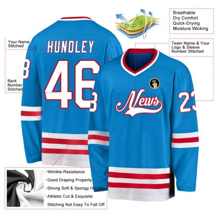 Custom Name and Number Hockey Jersey - Personalized Blue Red White Team Uniform Personalized Blue White-Red Hockey Jersey