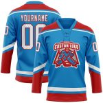 Custom Name Number Personalized Hockey Jersey - Blue White Red Lace Neck Design Personalized Blue White-Red Hockey Lace Neck