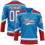 Personalized Hockey Jersey with Blue, White, and Red Lace Neck Design Personalized Blue White-Red Hockey Lace Neck Jersey