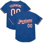 Custom Blue White Red Throwback Baseball Jersey for Men and Women Personalized Blue White-Red Mesh Throwback Baseball Jersey