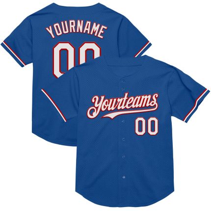 Custom Blue White Red Throwback Baseball Jersey for Men and Women Personalized Blue White-Red Mesh Throwback Baseball Jersey