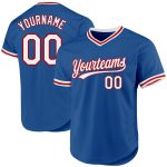 Personalized Blue Red White Throwback Baseball Jersey for Men and Women Personalized Blue White-Red Throwback Baseball Jersey