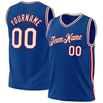 Personalized Throwback Basketball Jersey in Blue White Red for Men, Size 3 Personalized Blue White-Red Throwback Basketball