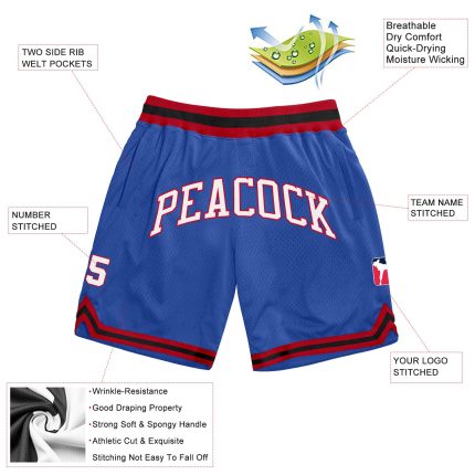 Custom Blue Red Throwback Basketball Shorts for Men - Personalized Sportswear Personalized Blue White-Red Throwback Basketball