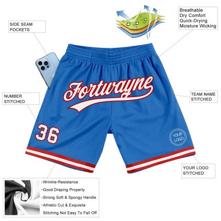 Custom Blue White Red Throwback Basketball Shorts for Men Personalized Blue White-Red Throwback Basketball Shorts 3