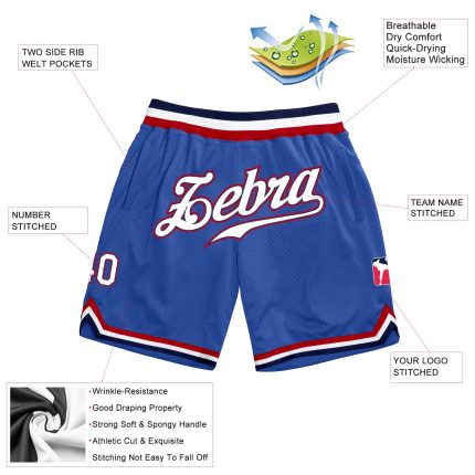 Personalized Throwback Basketball Shorts in Blue, White, and Red Colors Personalized Blue White-Red Throwback Basketball