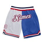 Personalized Blue Red White Fashion Basketball Shorts - Throwback Split Design Personalized Blue White-Red Throwback Split