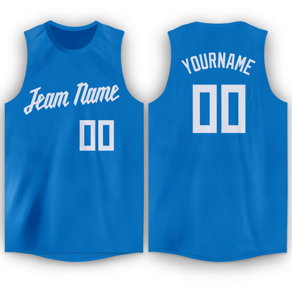 Personalized Basketball Jersey Round Neck Blue White - Custom Team Uniform 2 Personalized Blue White Round Neck Basketball