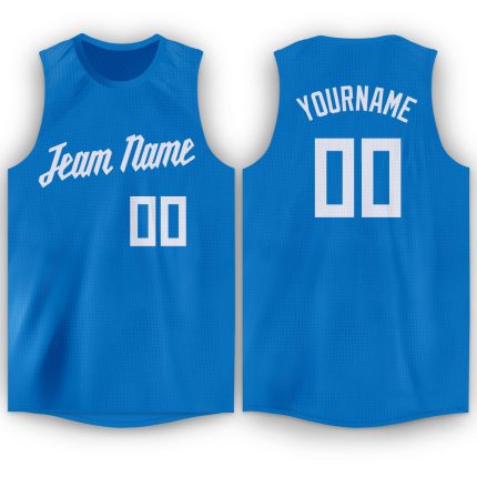 Custom Personalized Blue and White Basketball Jersey - Round Neck Style Personalized Blue White Round Neck Basketball Jersey