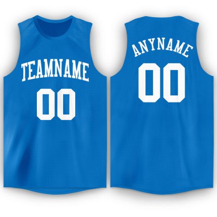 Custom Name and Number Basketball Jersey in Blue and White Round Neck - Personalized Team Apparel Personalized Blue White