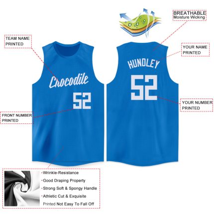 Custom Personalized Blue and White Basketball Jersey - Round Neck Style Personalized Blue White Round Neck Basketball Jersey
