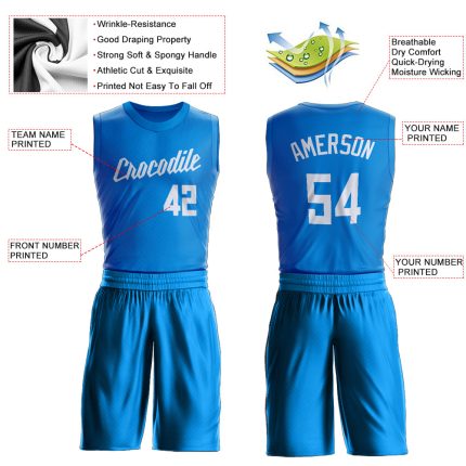 Personalized Basketball Jersey for Men, Blue and White Round Neck Design Personalized Blue White Round Neck Suit Basketball