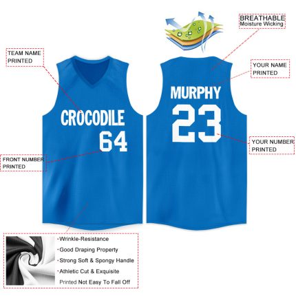 Custom Personalized Blue and White Basketball Jersey V-Neck Style Personalized Blue White V-Neck Basketball Jersey
