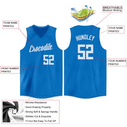Personalized V-Neck Basketball Jersey in Blue and White - Custom Team Apparel 3 Personalized Blue White V-Neck Basketball
