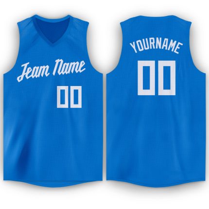 Personalized V-Neck Basketball Jersey in Blue and White - Custom Team Apparel 3 Personalized Blue White V-Neck Basketball