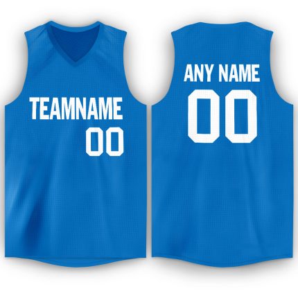 Custom Personalized Blue and White Basketball Jersey V-Neck Style Personalized Blue White V-Neck Basketball Jersey