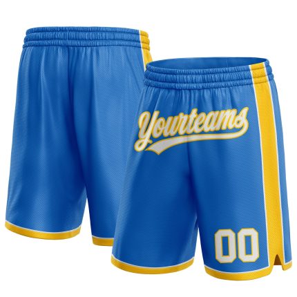 Personalized Basketball Shorts in Blue White Yellow - Custom Sports Apparel Personalized Blue White-Yellow Basketball Shorts