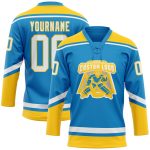 Custom Team Hockey Jersey Personalized with Name and Number - Blue White Yellow Lace Neck Design Personalized Blue White-Yellow