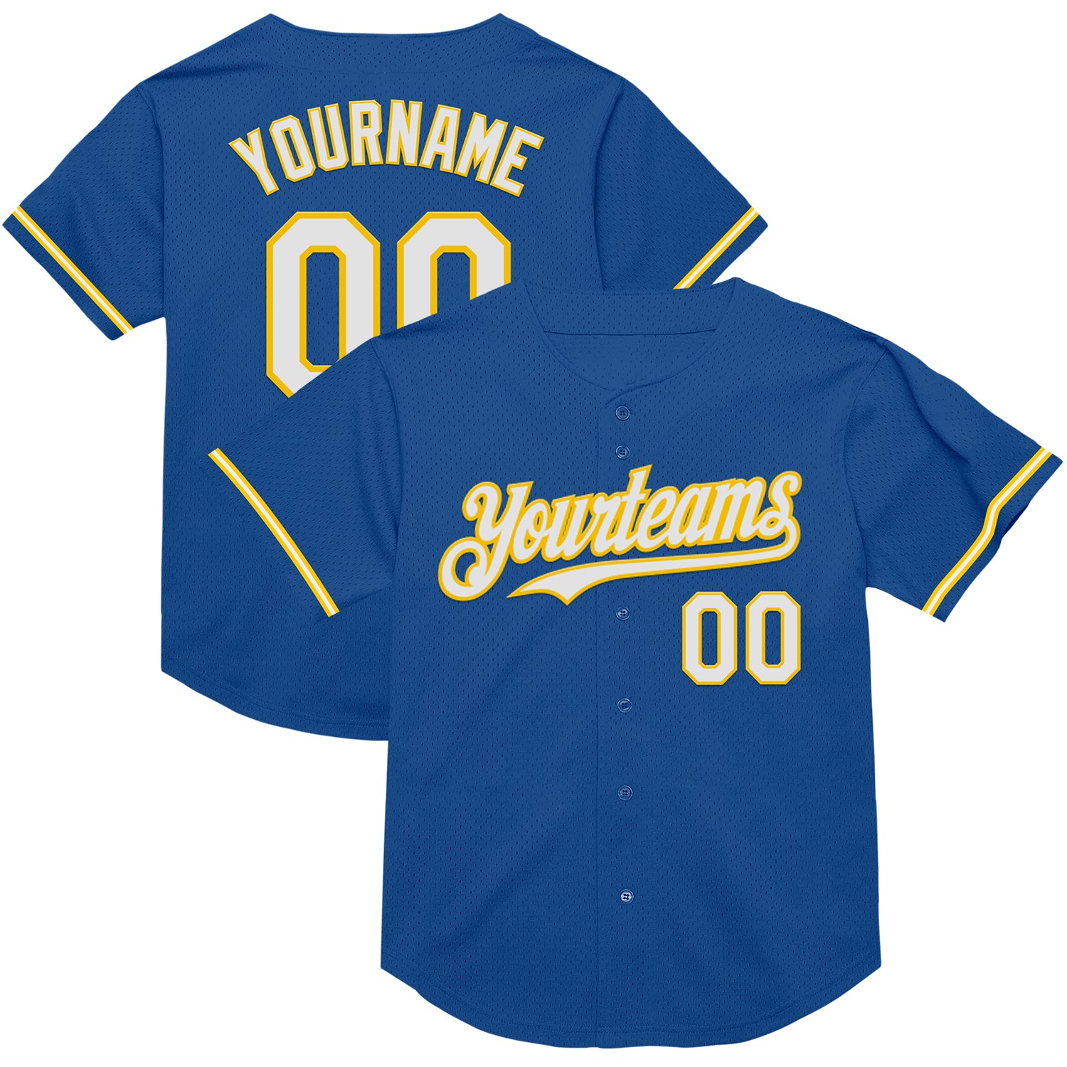 Custom Personalized Authentic Throwback Baseball Jersey with Team Name and Number - Blue White-Yellow Mesh Personalized Blue