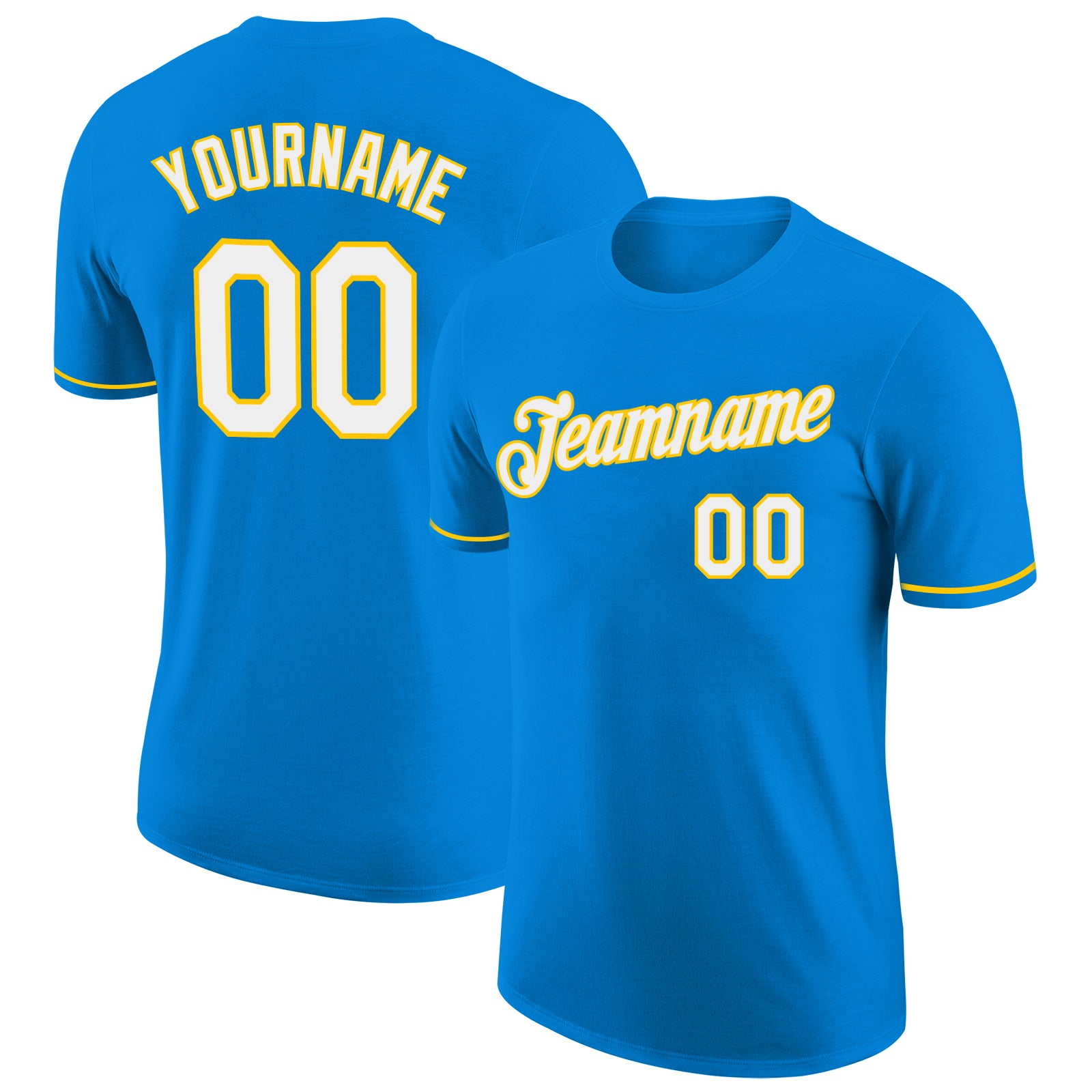 Custom Team Name Number Performance T-Shirt - Personalized Blue White Yellow Design Personalized Blue White-Yellow Performance