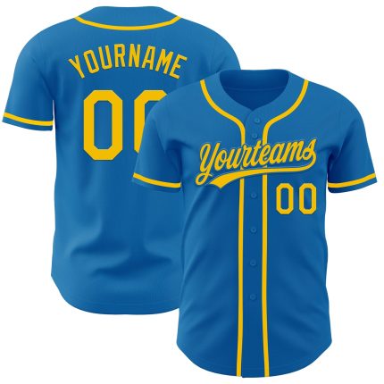 Custom Authentic Blue Yellow Baseball Jersey with Personalized Name and Number Personalized Blue Yellow Authentic Baseball