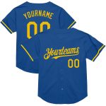 Custom Personalized Blue Yellow Mesh Baseball Jersey with Name and Number - Authentic Throwback Team Style Personalized Blue