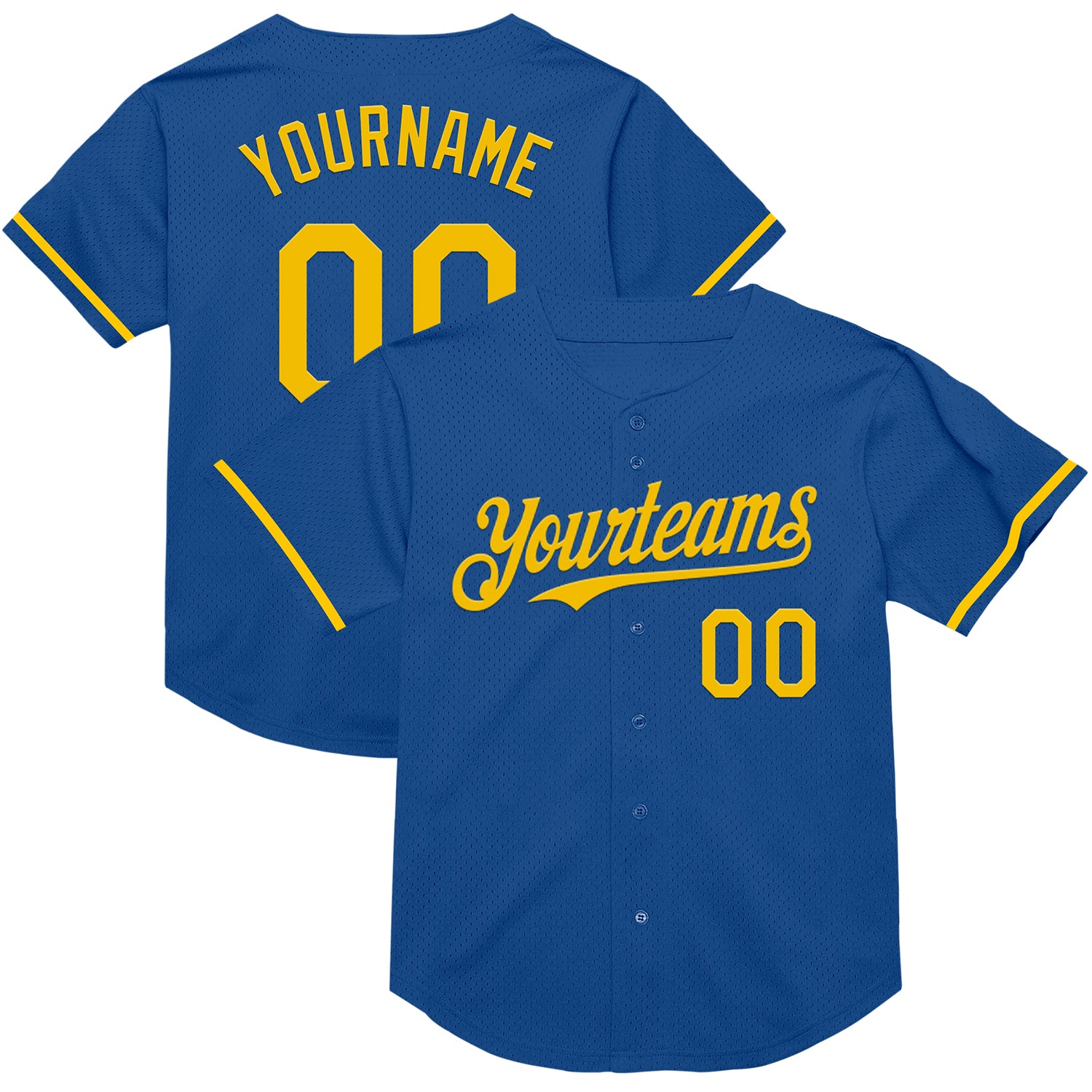Custom Personalized Blue Yellow Mesh Baseball Jersey with Name and Number - Authentic Throwback Team Style Personalized Blue