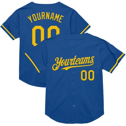 Personalized Blue Yellow Baseball Jersey - Retro Mesh Style Throwback Jersey Personalized Blue Yellow Mesh Throwback Baseball