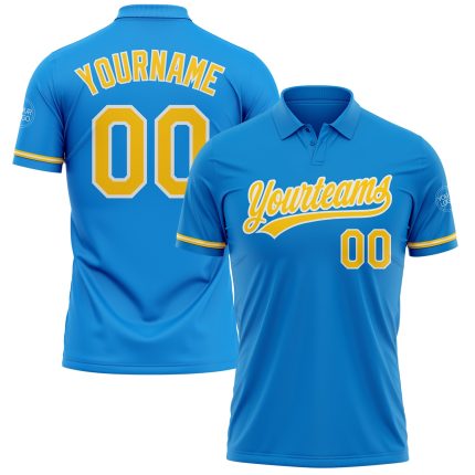 Custom Blue Yellow White Performance Golf Polo Shirt - Vapor Design Personalized Blue Yellow-White Performance Vapor Golf