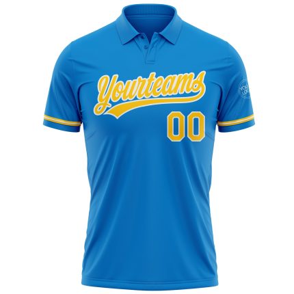 Custom Blue Yellow White Performance Golf Polo Shirt - Vapor Design Personalized Blue Yellow-White Performance Vapor Golf