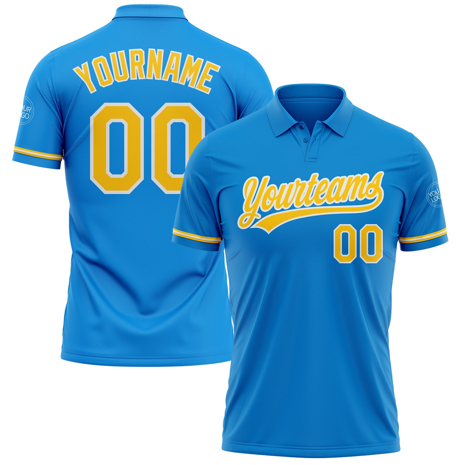 Custom Team Name Number Performance Golf Polo Shirt Blue Yellow White Personalized Blue Yellow-White Performance Vapor Golf
