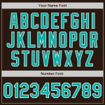 Personalized Varsity Letterman Jacket Brown Aqua-White Bomber Full-Snap Personalized Brown Aqua-White Bomber Full-Snap Varsity