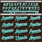 Personalized Varsity Letterman Jacket Brown Aqua-White Bomber Full-Snap Personalized Brown Aqua-White Bomber Full-Snap Varsity