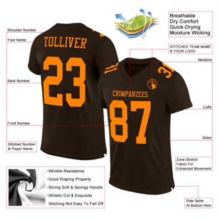 Personalized Brown Bay Orange Football Jersey - Custom Mesh Sports Apparel Personalized Brown Bay Orange Mesh Football Jersey