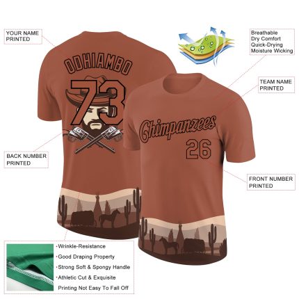 Personalized 3D Cowboy Rodeo T-Shirt - Brown Black Performance Shirt for Men Personalized Brown Black 3D Cowboy Rodeo Performance
