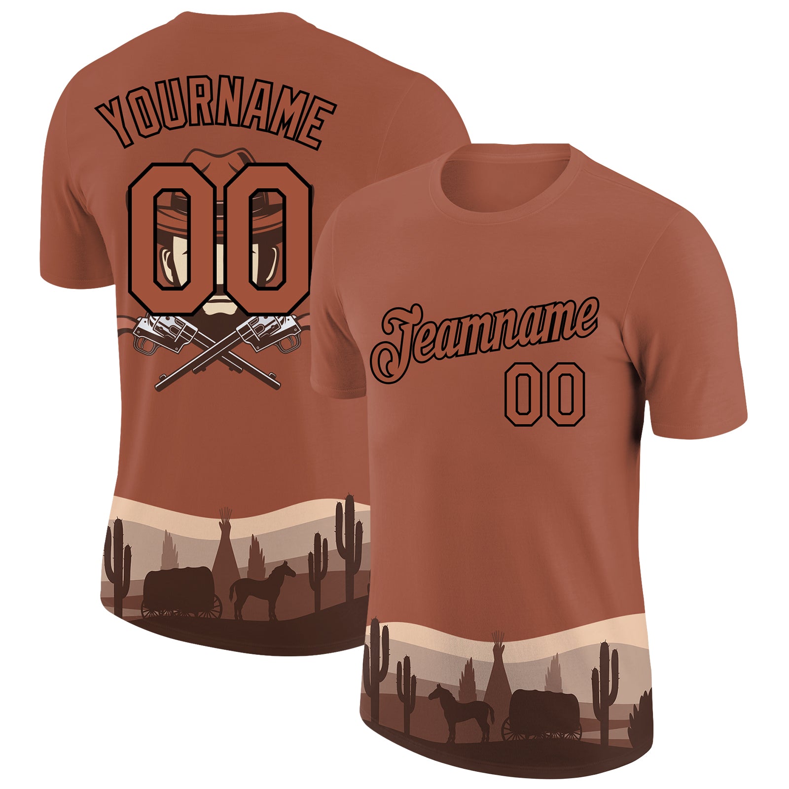 Personalized 3D Cowboy Rodeo T-Shirt - Brown Black Performance Shirt for Men Personalized Brown Black 3D Cowboy Rodeo Performance