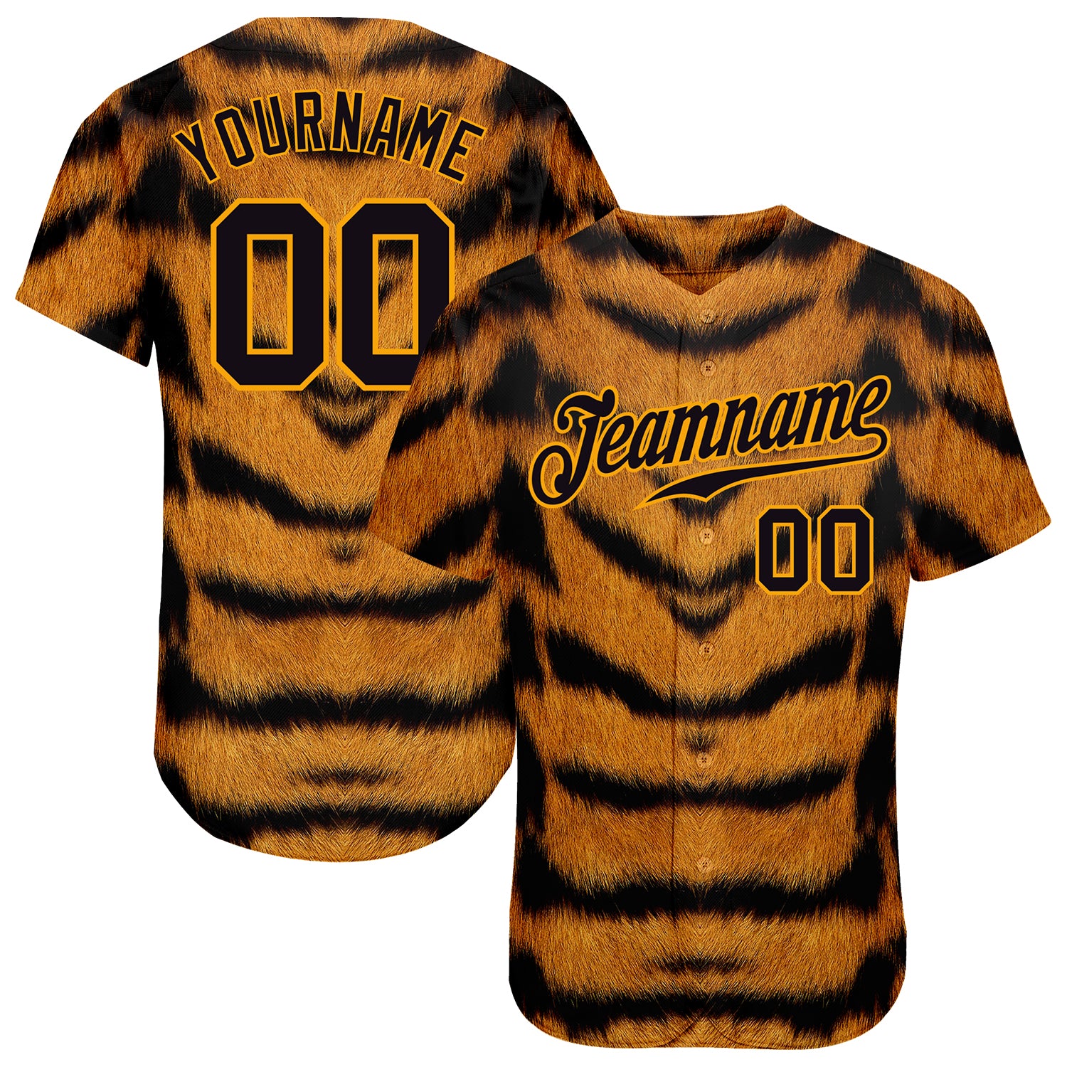 Custom Name and Number Personalized Tiger Baseball Jersey with Brown Black-Gold 3D Pattern Design Personalized Brown Black-Gold