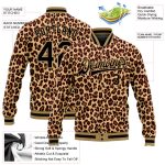 Personalized Leopard 3D Bomber Varsity Jacket in Brown and Black Old Gold Full-Snap Personalized Brown Black-Old Gold Leopard