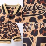 Personalized Leopard 3D Bomber Varsity Jacket in Brown and Black Old Gold Full-Snap Personalized Brown Black-Old Gold Leopard