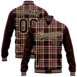 Personalized Classic Western Plaid 3D Pattern Bomber Varsity Letterman Jacket - Brown Black Vegas Gold City Cream Crimson