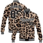 Custom Personalized Leopard Print 3D Bomber Jacket with Team Name and Number - Full-Snap Varsity Letterman Style Personalized